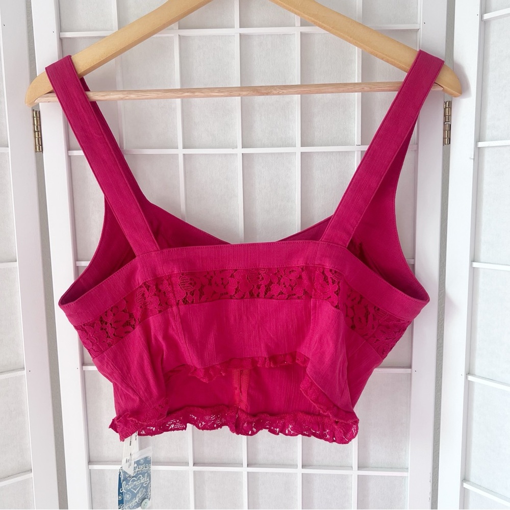 NWT Free People Here I Go Cropped Tank Red Floral Lace Sleeveless Top Medium - Picture 5 of 6